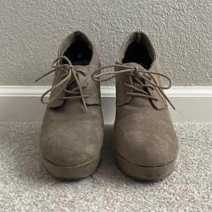 Taupe Suede Heeled Booties